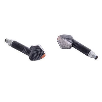 Moto blinkry Highway Hawk HEXAGON s dlouhou nožičkou, LED, E-mark, karbon (2ks)